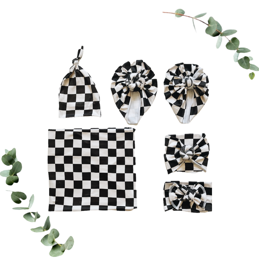 Black and white checkers Swaddle Bundle