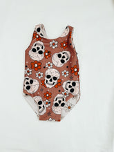 Load image into Gallery viewer, Mauve skull one peice reversible swim suit
