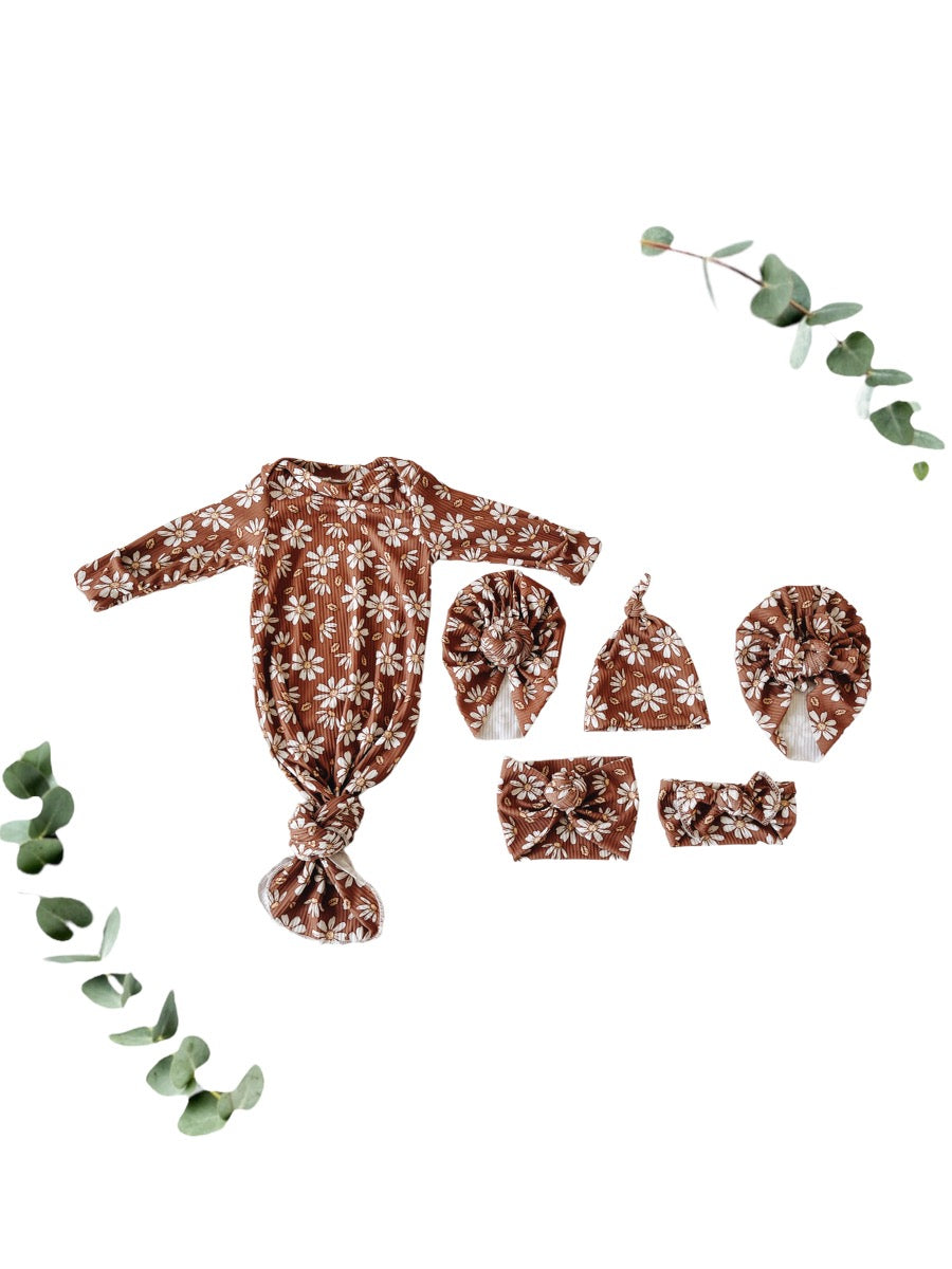 Fall Launch: Tan Rib Floral Baby Gown Set