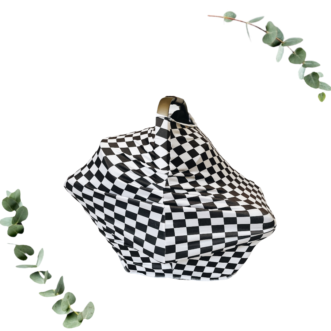 Summer Collection Black and White Checkers Print Car Seat Canopy/Nursing cover