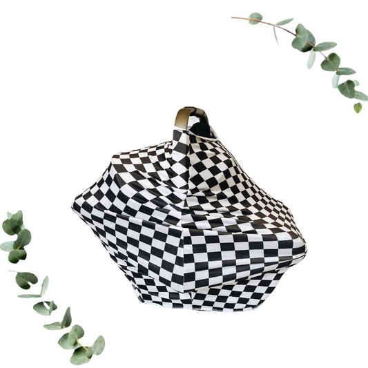 Summer Collection Black and White Checkers Print Car Seat Canopy/Nursing cover