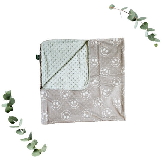 Baby and Toddler Luxe Minky Blanket in Sage Smiley