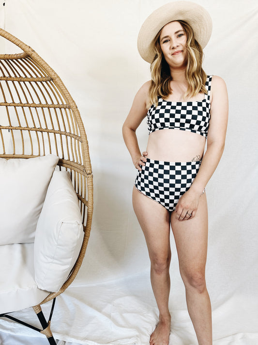 Black and white checker Women’s swim suit top
