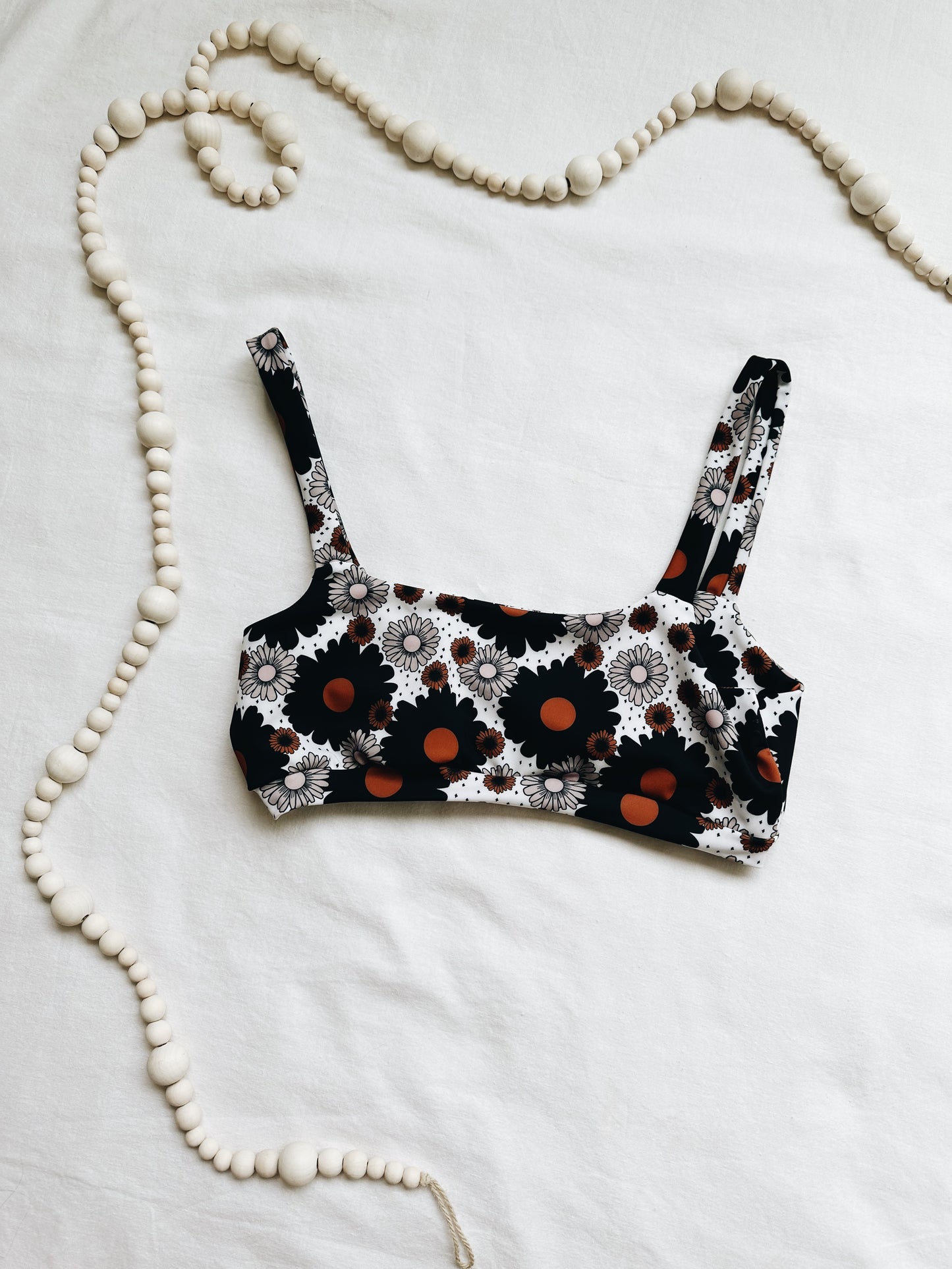Black and white polka dot floral Women’s swim suit top